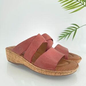 Born Sandals Women's 9 Luna Slide Red Leather Slip On Wedge Casual Open Toe